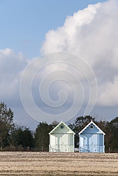 Two New Beach Huts at West Mersea, Essex, UK.