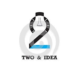 Two number icon and light bulb abstract logo design vector template.Business and education logotype idea concept.