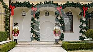 Two nutcrackers standing guard at Christmas at a home in Dallas, Texas photo