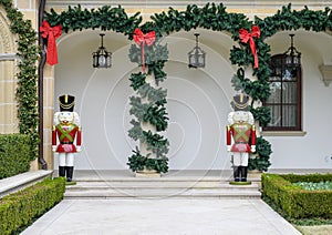 Two nutcrackers standing guard at Christmas at a home in Dallas, Texas photo