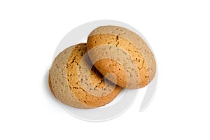 Two oatmeal Cookies on white background