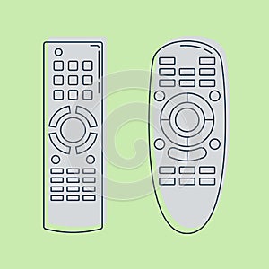 Two object hand remote control. Multimedia panel with shift buttons. Program device. Wireless console. Universal electronic