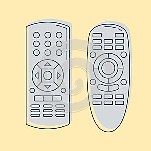 Two object hand remote control. Multimedia panel with shift buttons. Program device. Wireless console. Universal electronic