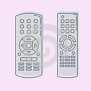 Two object hand remote control. Multimedia panel with shift buttons. Program device. Wireless console. Universal electronic