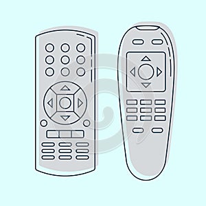 Two object hand remote control. Multimedia panel with shift buttons. Program device. Wireless console. Universal electronic