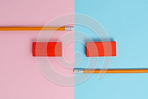Comparison of Two Objects Blocks Pencils Sticker Notes Facing Inward Outward Making An Arrangement Reflection On a