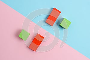 Comparison of Two Objects Blocks Pencils Sticker Notes Facing Inward Outward Making An Arrangement Reflection On a