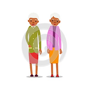 Two old african women, design for any purposes. Senior couple smiling. Retirement age. Happy attractive lifestyle. Female symbol.