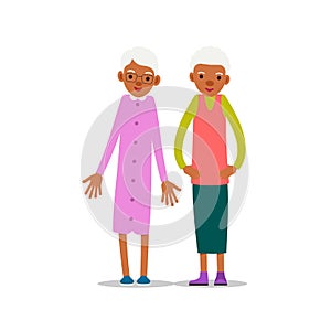 Two old african women, design for any purposes. Senior couple smiling. Retirement age. Happy attractive lifestyle. Female symbol.