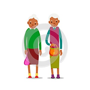 Two old african women, design for any purposes. Senior couple smiling. Retirement age. Happy attractive lifestyle. Female symbol.