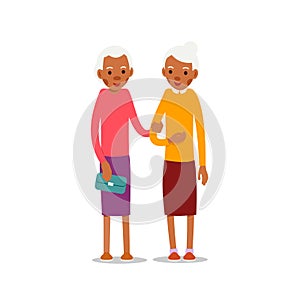 Two old african women, design for any purposes. Senior couple smiling. Retirement age. Happy retirement lifestyle. Female symbol.