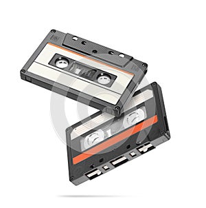 Two old audio tape compact cassettes isolated