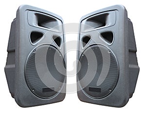 Two old concerto audio speakers on white photo