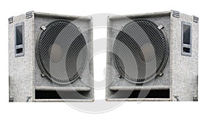 Two old concerto audio speakers on white photo