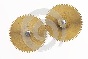 Two old golden cogwheels