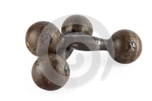 Two old iron dumbbells
