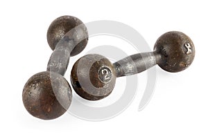 Two old iron dumbbells