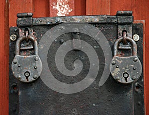 Two old iron padlocks