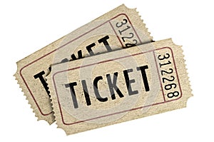 Two old movie ticket stub isolated white background photo