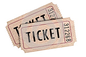 Two old movie tickets isolated on a white background. photo