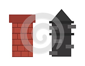 Two old red brown brick chimney roof architecture top smoke vector.