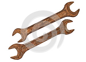 Two old rusty wrenches.
