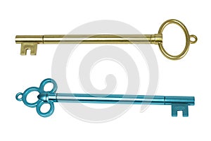 Two old style keys, isolated on blank background
