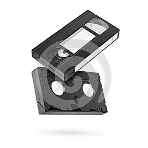 Two old video tapes isolated on a white background