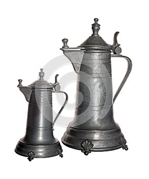 Two old wine jug pewter