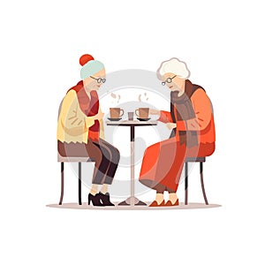 two old women drinking coffee vector flat isolated illustration illustration