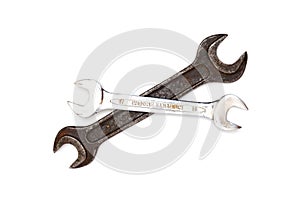 Two old wrenches on a white background