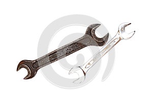 Two old wrenches on a white background