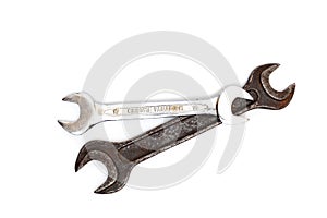 Two old wrenches on a white background