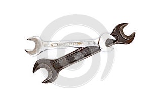 Two old wrenches on a white background