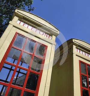 Two oldfashioned telephone booths