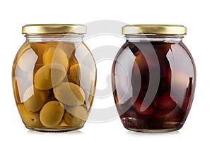 Two olives bottles on white background. File contains clipping path