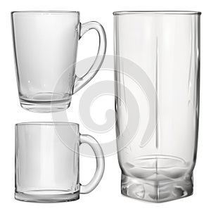 Two opaque glass cups and one glass for juice