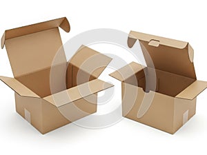 Two open cardboard boxes isolated on white background