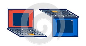 Two open laptops placed side by side 2D doodle objects set