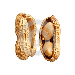 Two Opened Peanut Shells with Kernels Inside