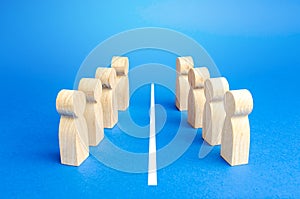 The two opposing sides are separated by a white line. Resolution of the conflict through negotiations. Mediation and Arbitration.