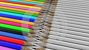 Two opposite rows of pencils