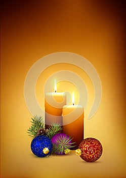 Two Orange Candlelights for Second Advent 2nd Week on Golden Brown Background.