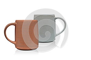 two orange and grey ceramic cup on white background, object, decor, fashion, decoration, kitchen, copy space