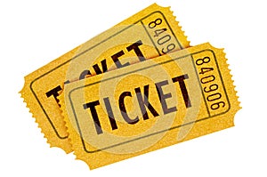 Two orange movie tickets isolated on a white background. photo