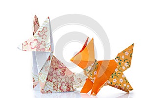 Two origami foxes