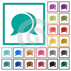 Two oval chat bubbles solid flat color icons with quadrant frames