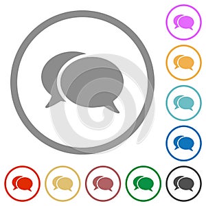 Two oval chat bubbles solid flat icons with outlines