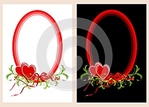 Two oval frames with hearts