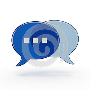 Two Overlapping Blue Speech Bubbles with White Dots on White Background chat communication